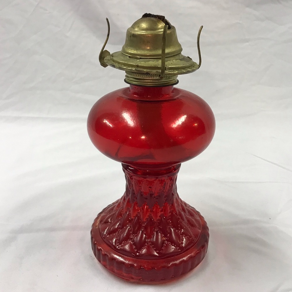 Vintage crimson red glass Eagle oil lamp